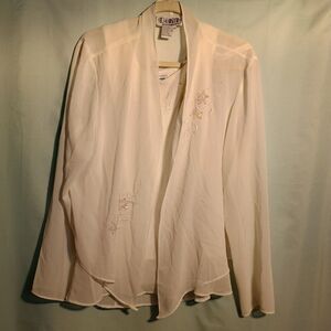 3 Piece Skirt Set Vintage White Sheer Beaded Blouse by Christie – Long Sleeve